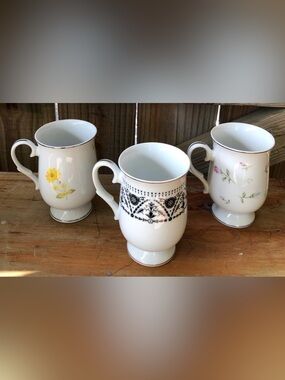 Set of 3 Sheffield Fine China Footed Mugs Sunshine Versailles & Rambling Rose